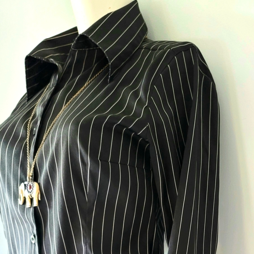 Beechers Brook Petite Stretch Long Sleeve Striped Shirt